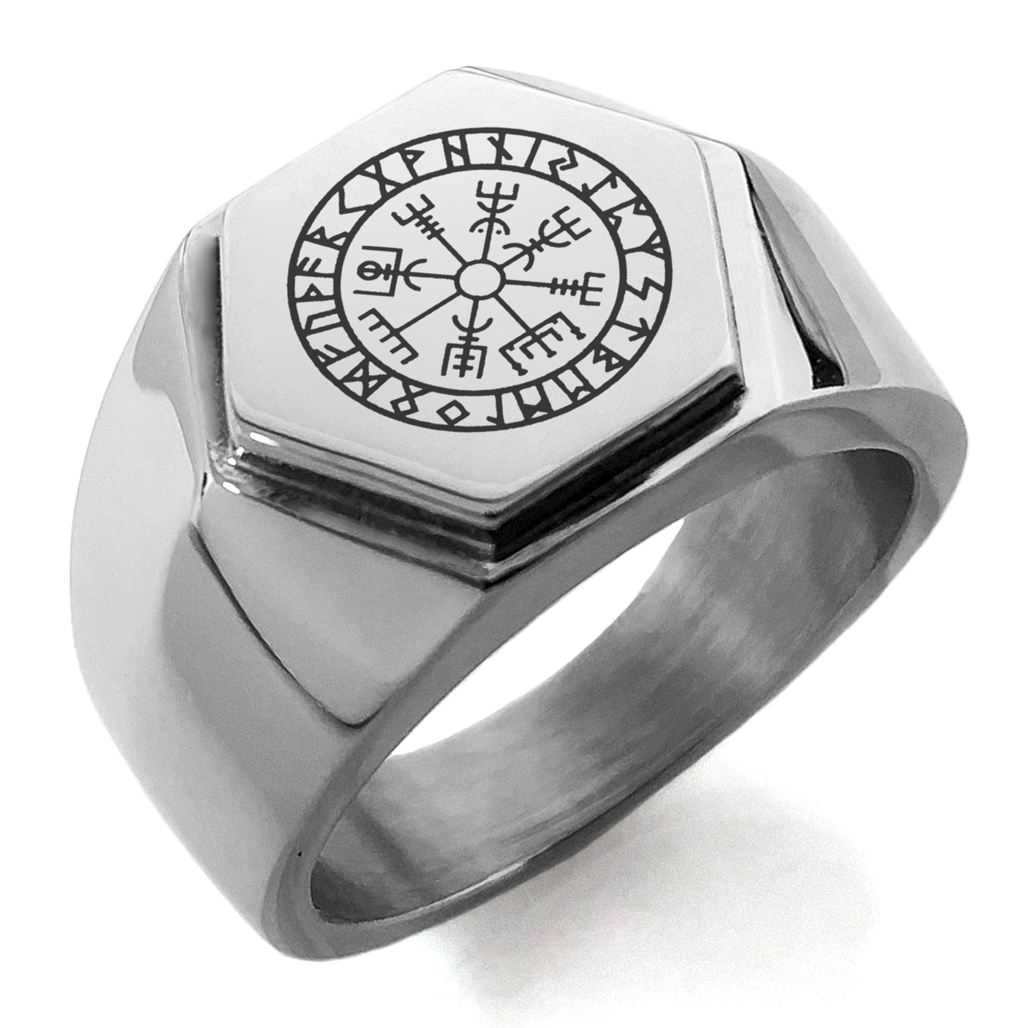 Crest Rune Tioneer Stainless Steel Icelandic Vegvisir Viking Rune Engraved Hexagon ...