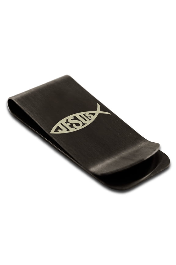 Stainless Steel Ichthus Jesus Fish Engraved Money Clip Credit Card Holder