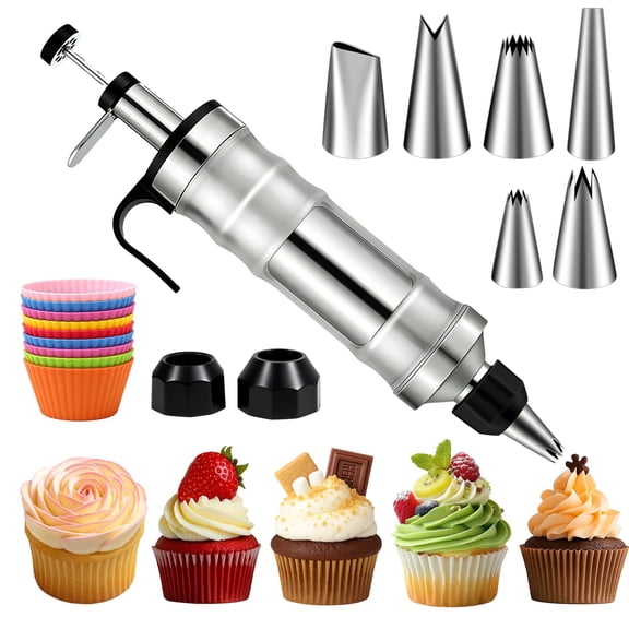 Stainless Steel Icing Piping Kit with 6 Nozzles Dessert Decorating Set