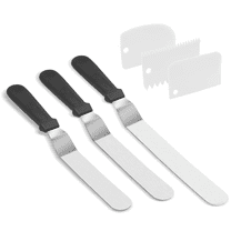 Stainless Steel Icing Spatulas Angled Cake Spatulas with 3 Cake Smoother Scrapers - Professional Frosting Offset Spatula Set with 6, 8, 10 inch Blades for Cake Decorating