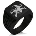 thumbnail image 1 of Stainless Steel Iconic Pirate Crossbones Skull Geometric Pattern Biker Style Polished Ring, 1 of 1