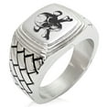 thumbnail image 1 of Stainless Steel Iconic Pirate Crossbones Skull Geometric Pattern Step-Down Biker Style Polished Ring, 1 of 1