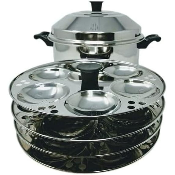 Stainless Steel Idli Cooker with 4-Rack Idly Stand Multi Purpose Plate, Makes 24 Idlis