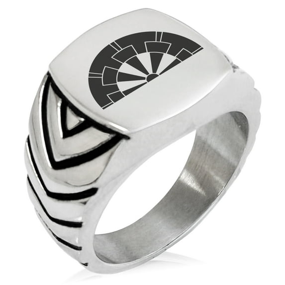 Stainless Steel Ikoma Samurai Crest Chevron Pattern Biker Style Polished Ring