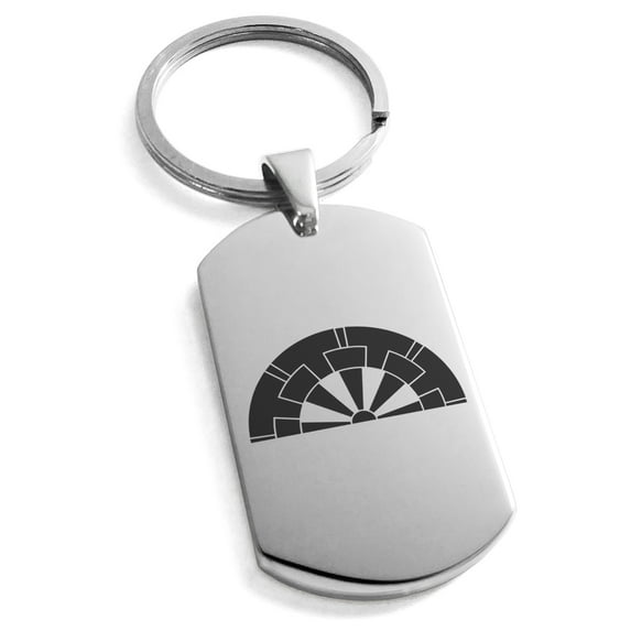 Tioneer Stainless Steel Ikoma Samurai Crest Engraved Dog Tag Keychain Keyring