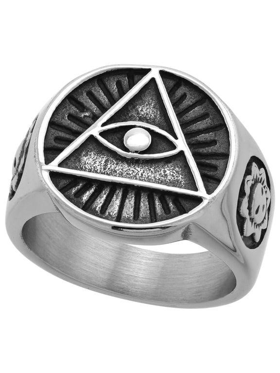 Stainless Steel Illuminati All Seeing Eye of Providence Ring for Men Round 11/16 inch wide size 9