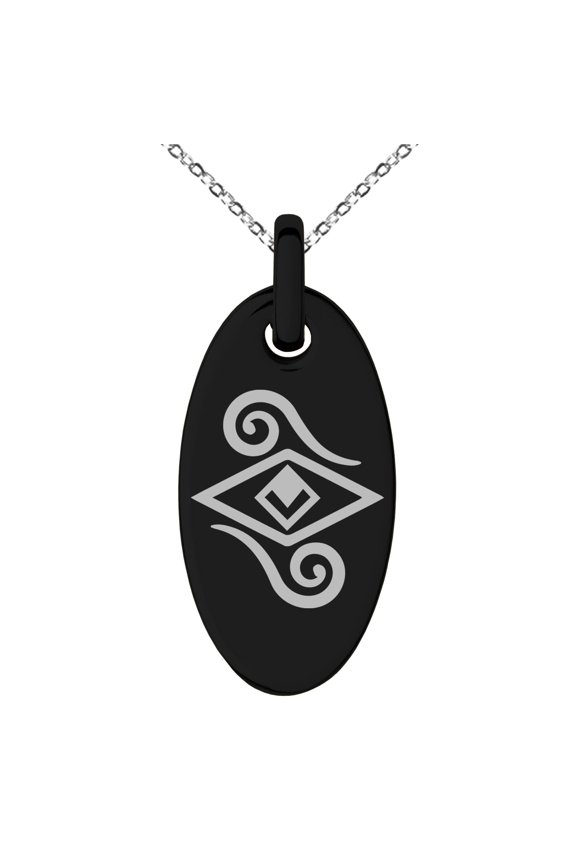 Stainless Steel Illusionism Magic Rune Engraved Small Oval Charm Pendant Necklace
