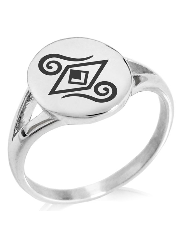 Stainless Steel Illusionism Magic Rune Minimalist Oval Top Polished Statement Signet Ring