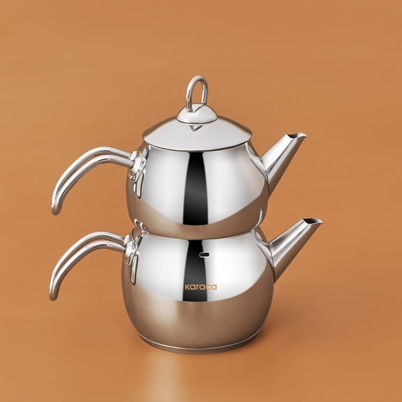 Stainless Steel Induction Teapot Set 0.65L and 1.1L Traditional Turkish Tea Set Silver