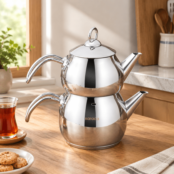 Stainless Steel Induction Teapot and Tea Kettle Set, 0.65L and 1.1L Sizes