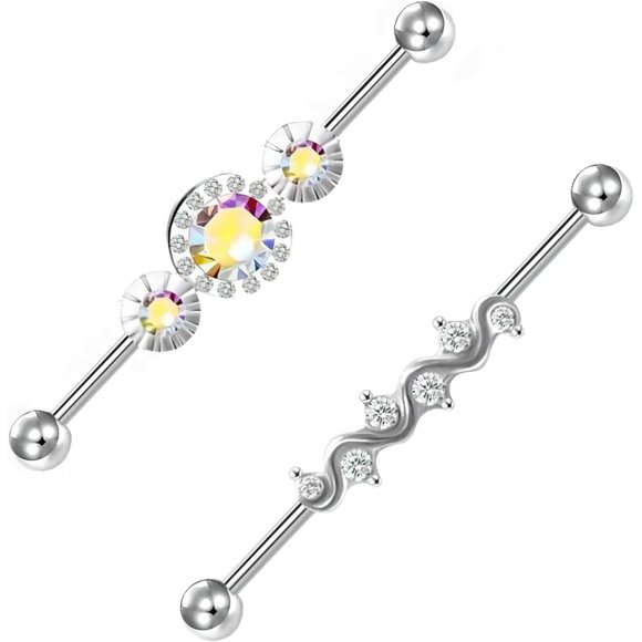 Stainless Steel Industrial Barbell Earrings for Women Men Cartilage Helix Piercing Jewelry Cartilage Helix Piercing Jewelry Industrial Piercing Bar silver3