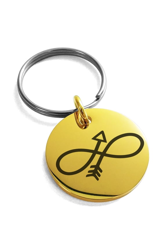 Stainless Steel Infinity Arrow Engraved Small Medallion Circle Charm Keychain Keyring