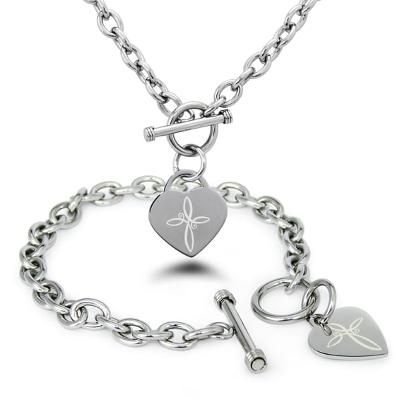 Stainless Steel Infinity Cross Symbol Heart Charm Toggle Bracelet & Necklace