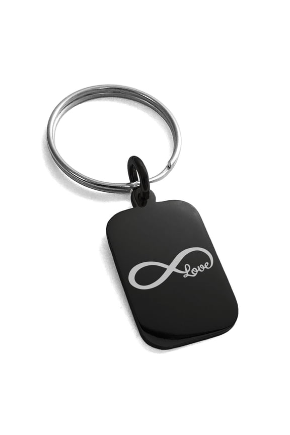 Stainless Steel Infinity Love Engraved Small Rectangle Dog Tag Charm Keychain Keyring