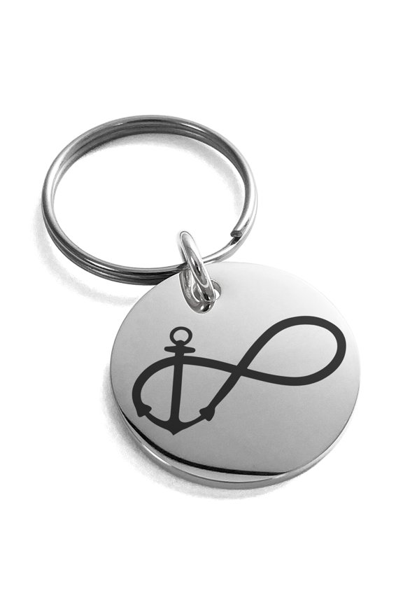 Stainless Steel Infinity Nautical Anchor Engraved Small Medallion Circle Charm Keychain Keyring