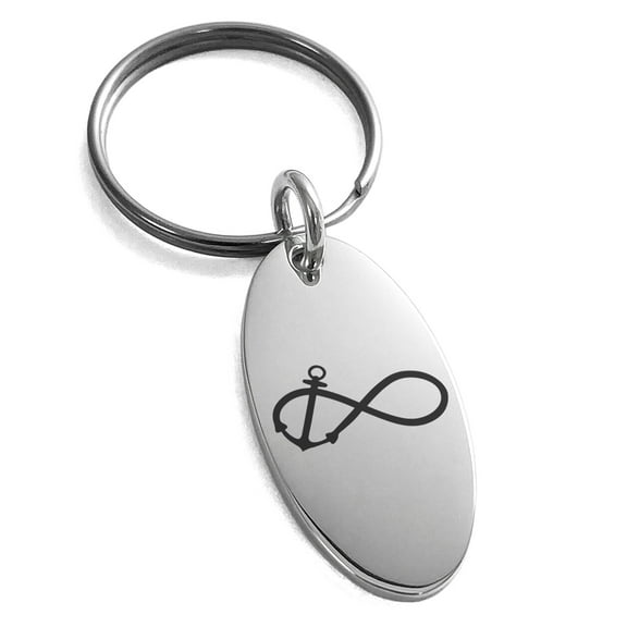Stainless Steel Infinity Nautical Anchor Engraved Small Oval Charm Keychain Keyring