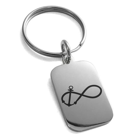 Stainless Steel Infinity Nautical Anchor Engraved Small Rectangle Dog Tag Charm Keychain Keyring