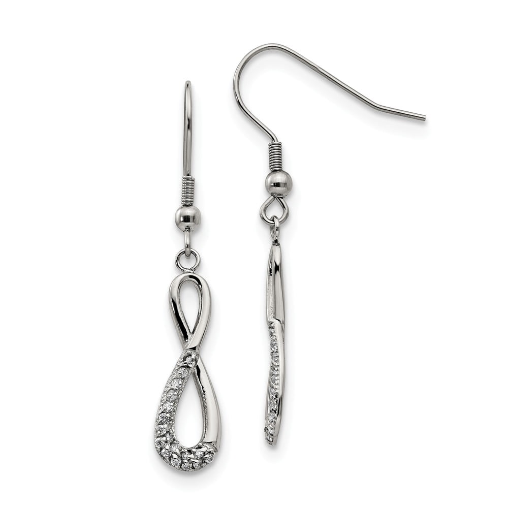 Stainless Steel Infinity Symbol with CZs Shepherd Hook Earrings; for Adults and Teens; for Women and Men