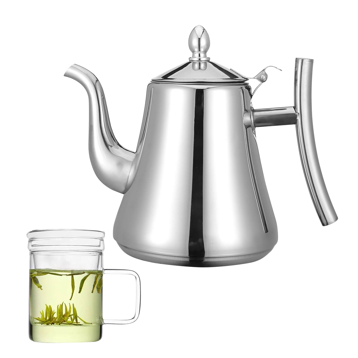 Stainless Steel Infuser Kettle Tea Stovetop 2 Induction Cooker Thicken Glass Teapot Silver Hydro Jug
