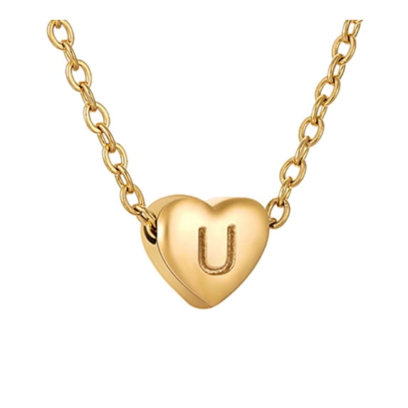 Stainless Steel Initial Heart Shape Alphabet Necklace for Women Gold Pendant Jewelry with 26 Letter Options, GoldU