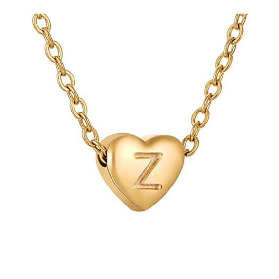Stainless Steel Initial Heart Shape Alphabet Necklace for Women Gold Pendant Jewelry with 26 Letter Options, GoldZ