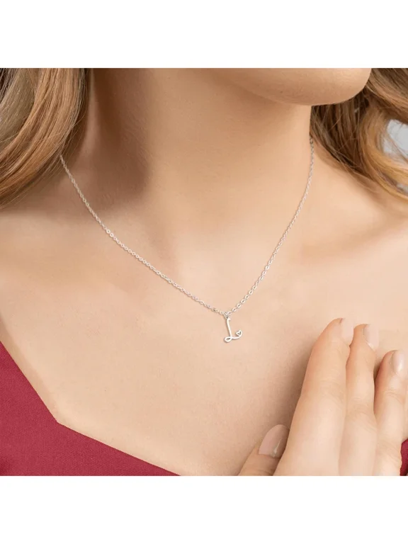 Stainless Steel Initial L Pendant Necklace For Women, Silvertone Chain