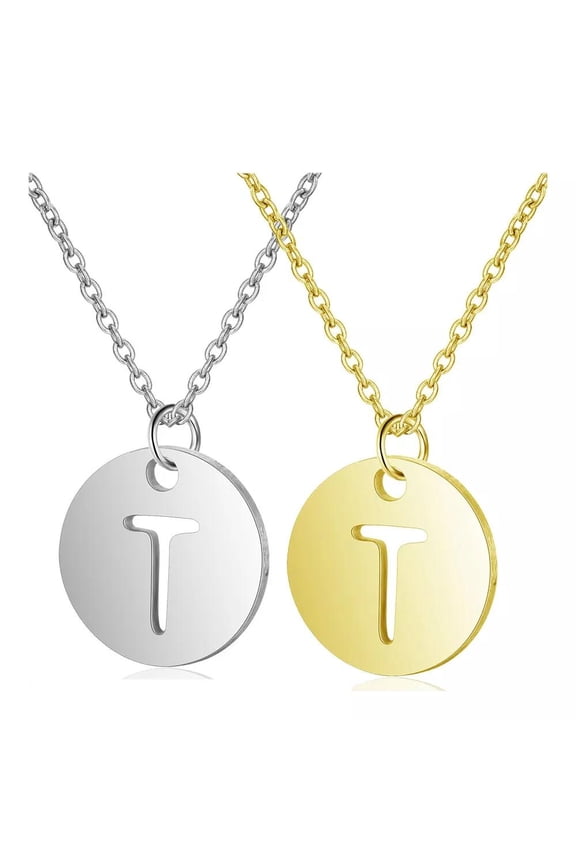 Stainless Steel Initial Pendant Necklace Alphabet Silver Gold Letter 16" A416