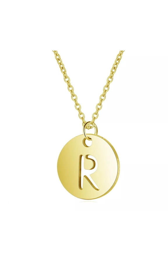 Stainless Steel Initial Pendant Necklace Alphabet Silver Gold Letter 16" A416