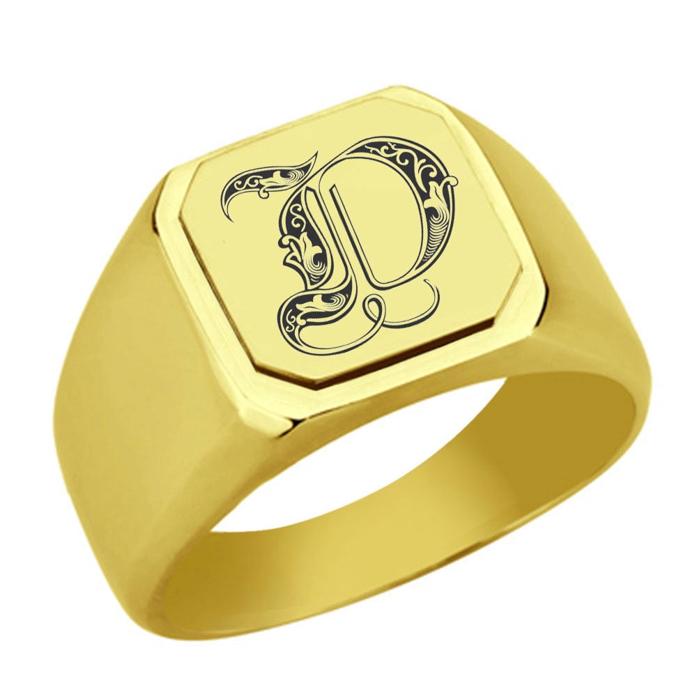 Stainless Steel Initial Royal Letter D Monogram Engraved Signet Ring ...