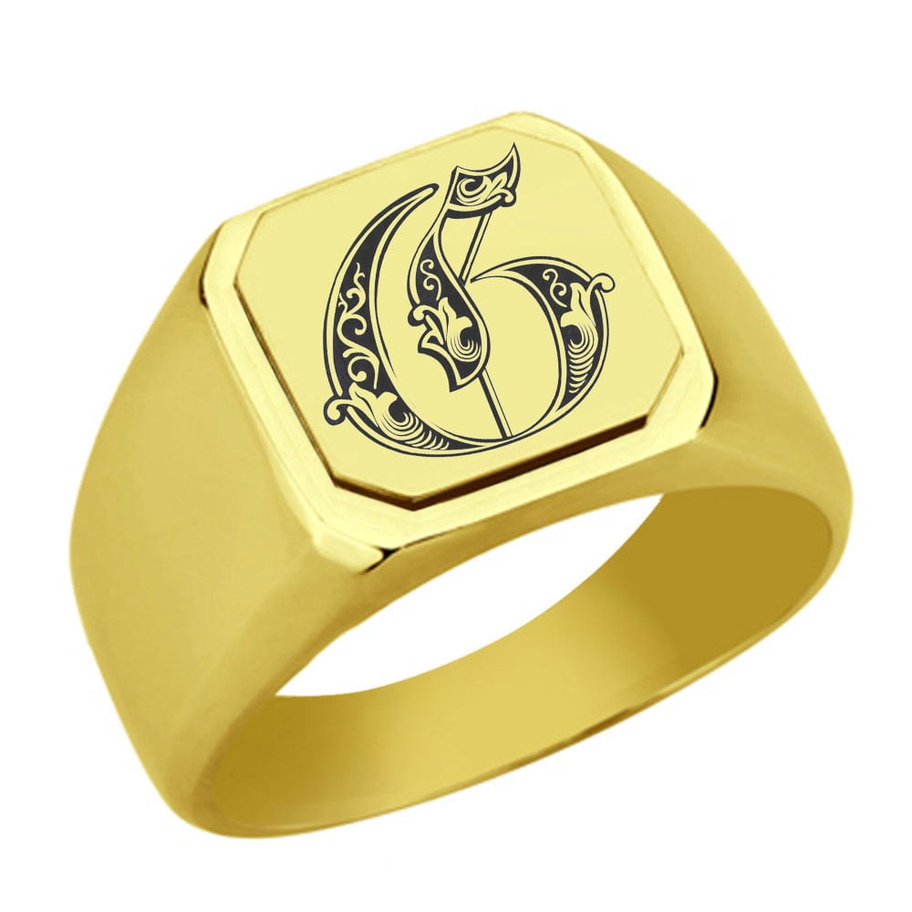 Stainless Steel Initial Royal Letter G Monogram Engraved Signet Ring ...