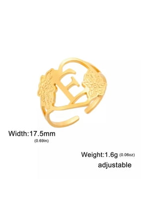 Stainless Steel Initials Flower Rings Adjustable Alphabet Rings Fashion Jewelry