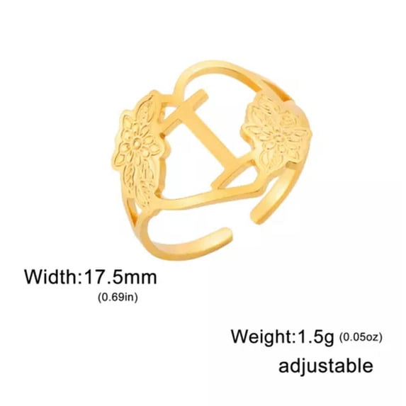 Stainless Steel Initials Flower Rings Adjustable Alphabet Rings Fashion Jewelry