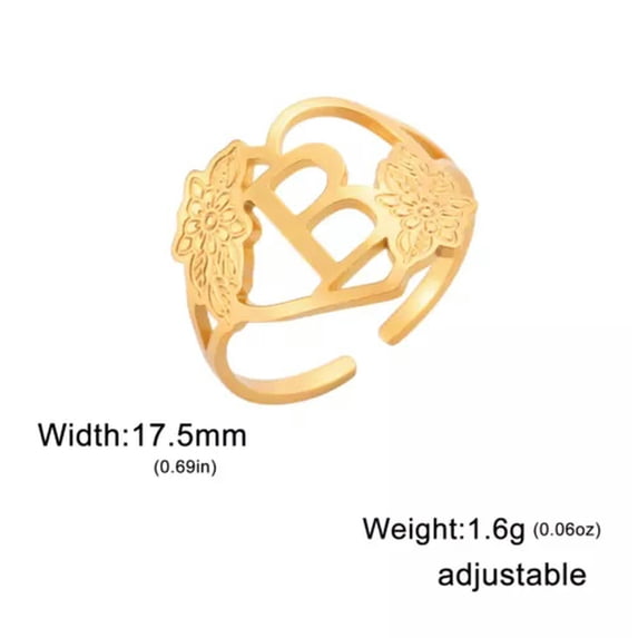 Stainless Steel Initials Flower Rings Adjustable Alphabet Rings Fashion Jewelry