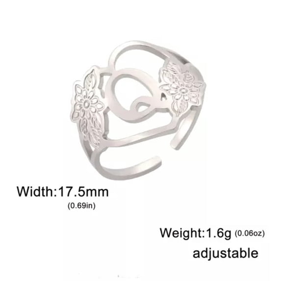 Stainless Steel Initials Flower Rings Adjustable Alphabet Rings Fashion Jewelry