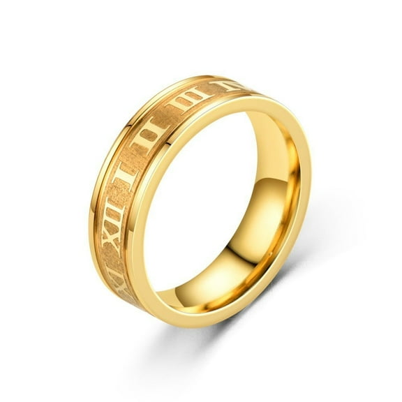 Stainless Steel Inner Arc Step Corrosion Roman Ring, Unisex Round Shape, 6MM