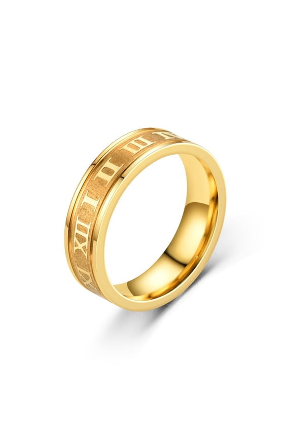Stainless Steel Inner Arc Step Corrosion Roman Ring, Unisex Round Shape, 6MM