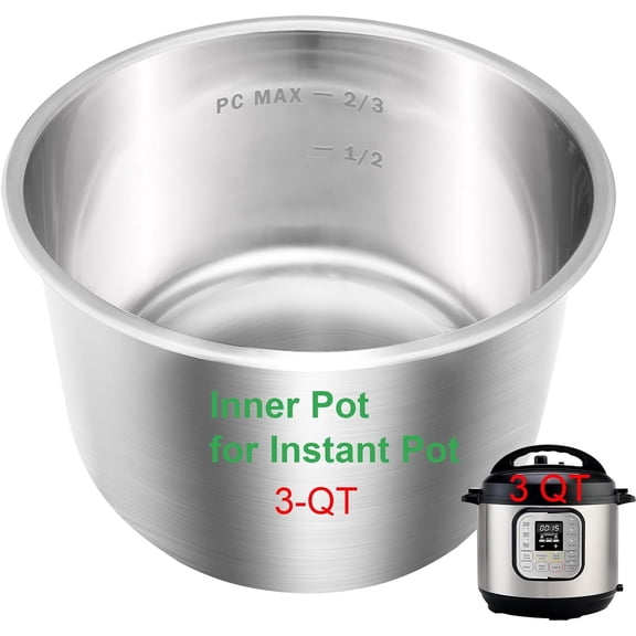 Stainless Steel Inner Pot for Instant Pot 3-Qt, 304 (18/8) Stainless Steel Replacement Pot for Instant Pot 3-Quart, Insert for Insta Pot, Liner for Instantpot with Thick Bottom, Non-Toxic (No Teflon)