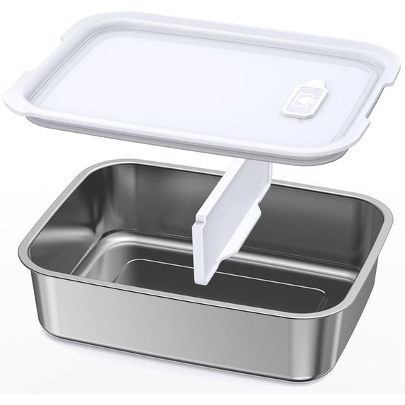 Stainless Steel Inner Pot with Lid for Cordless Electric Lunch Box, 5.5 Cups Capacity, with Removable Tray Divider, Dishwasher Safe, for Heated Lunch Box Battery,for Hot Meals On The Go