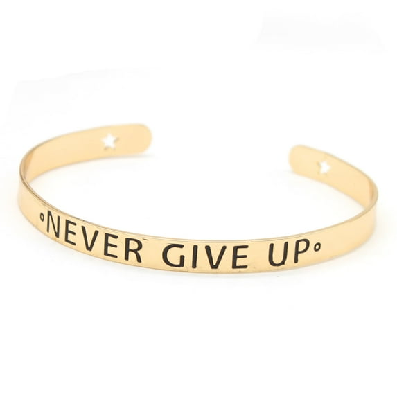 Stainless Steel Inspirational Bangle Bracelet- Never Give up