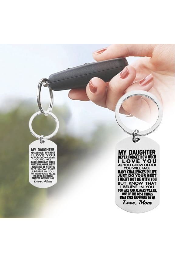 Stainless Steel Inspirational Keychain “Never Forget How Much I Love You” | Motivational Letter Keychain from Mom or Dad | Gift for Son Daughter Keepsake