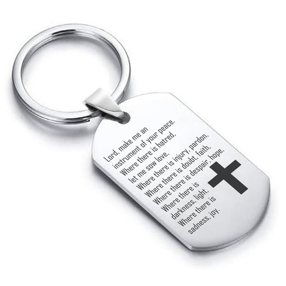 Stainless Steel Instrument of Your Peace Prayer Dog Tag Keychain Circle Ring