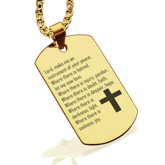 Stainless Steel Instrument of Your Peace Prayer Dog Tag Pendant Necklace