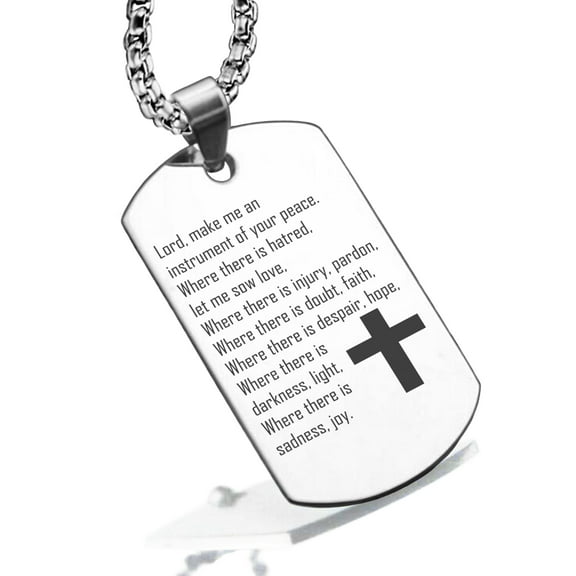 Stainless Steel Instrument of Your Peace Prayer Dog Tag Pendant Necklace