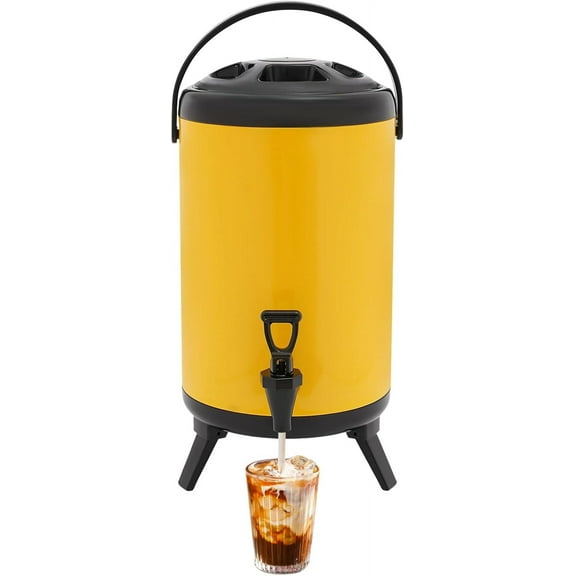 Stainless Steel Insulated Beverage Dispenser 2.64gal, Hot Drink Dispenser with Spout, 8L Cold and Hot Drink Dispenser for Parties, Yellow