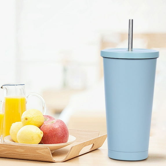 Stainless Steel Insulated Coffee Cup with Splash-Proof Lid Metal Straw, 17oz Double Walled Travel Mug for Hot Cold Drinks, Travel Tumbler Gifts for Men and Women