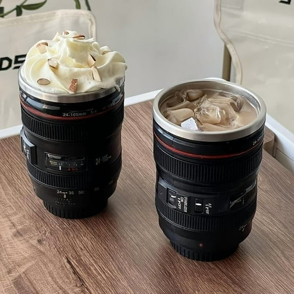 Stainless Steel Insulated  Coffee Mug, 1 Count Leak-proof Camera Lens Design Cup with Lid, Portable Mug for Photographer Lovers Gift