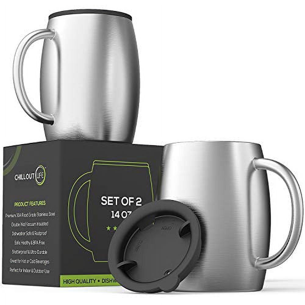 14 oz Silver Stainless Steel Insulated Coffee Mug Set with Lids