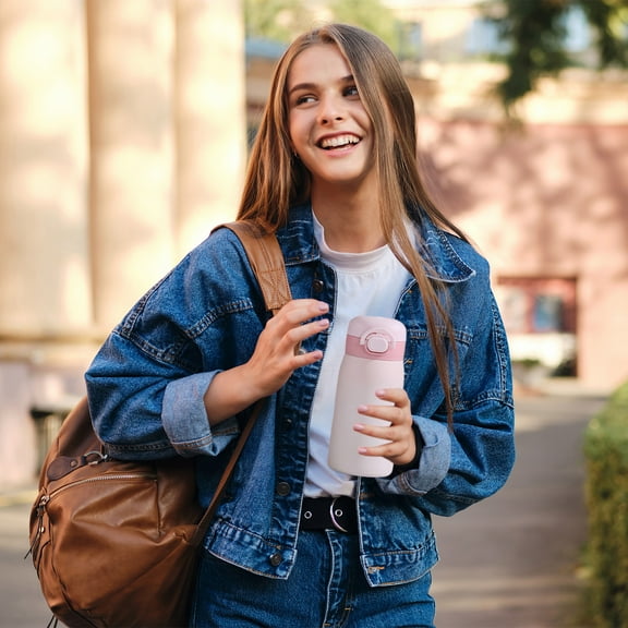 Stainless Steel Insulated Cup 1PC,Flip Lid6.46x2.72x2.72in,Leak-Proof Portable Tumbler for Commuting Learners Office Drinks(Pink)