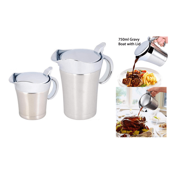 Stainless Steel Insulated Gravy Boat with Hinged Lid Ideal for Gravy or Cream at Easter, Valentine's Day, Stainless Steel Gravy Boat Sauce (750ml)