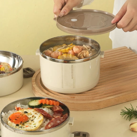 Stainless Steel Insulated Lunch Box Double Wall Bento Bowl with Lid | Leakproof Soup Container Microwave Safe | Portable Food Jar for Work Travel | Removable Inner Liner Easy Clean